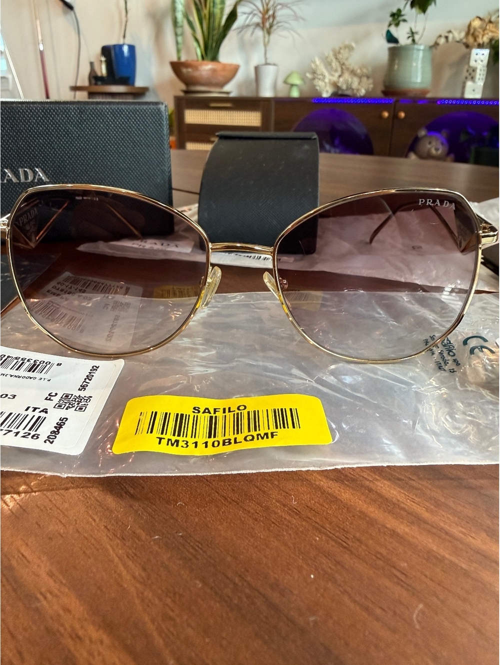 Prada PR 57Y Gold Frame Gradient Brown Lens Sunglasses